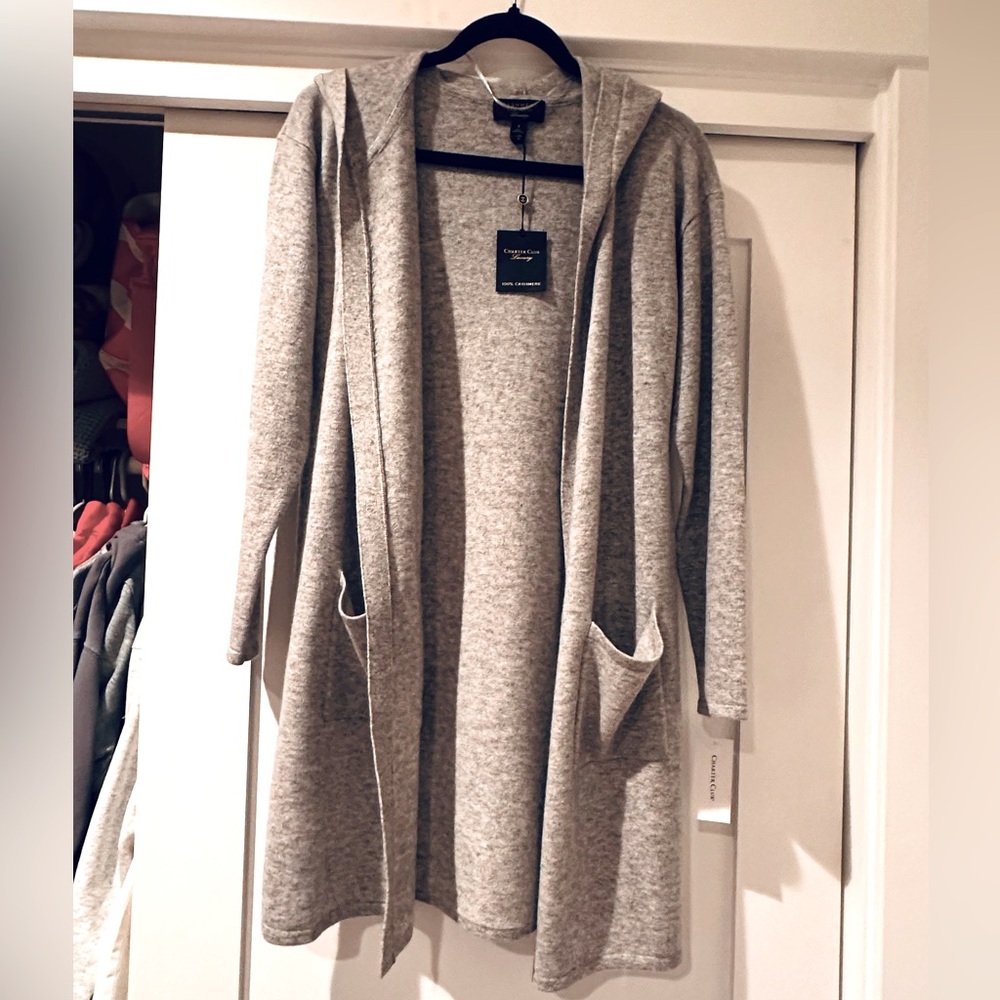 NWT Women’s S Charter Club 100% Cashmere Open Front Sweater in Ice Grey Heather